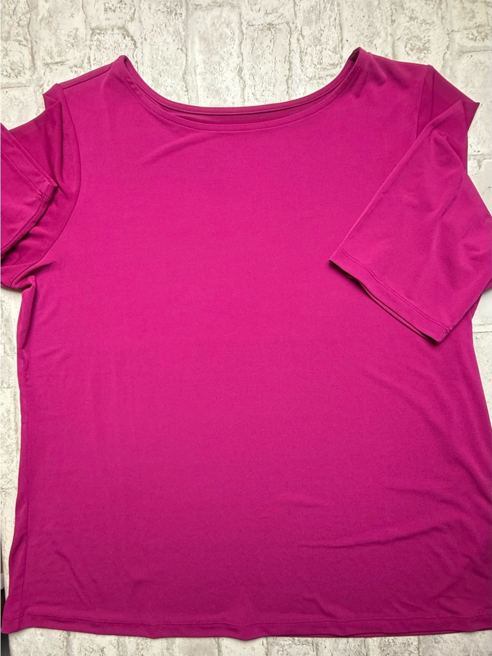 Susan Graver Pink Solid Knit Scoop Neck Short Sleeve Pullover T-Shirt Top Sz L 😍